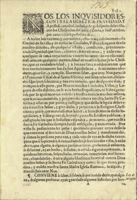 Edicto de Fe de la Inquisición, 1703